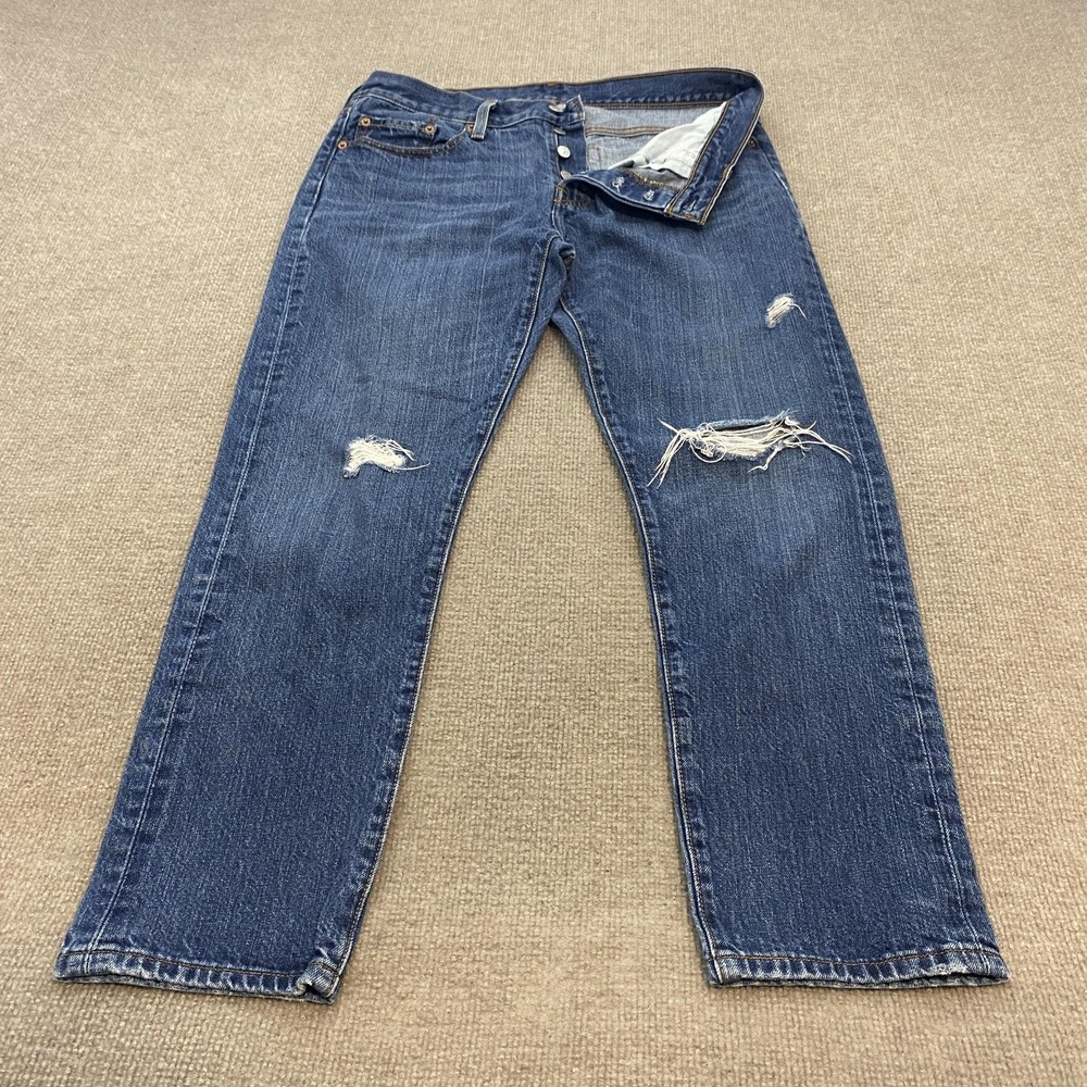 Levis 501 Jeans Womens 30 Blue Med Wash Regular Tapered Distressed Denim